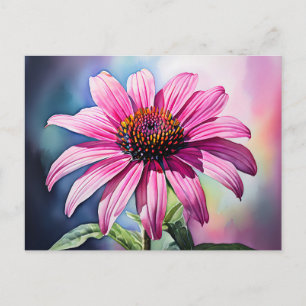 Vibrant Pink Coneflower Watercolor  Postcard