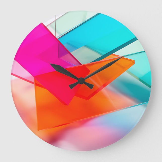Vibrant Pink Cyan Modern Geometric Layers Large Clock (Front)