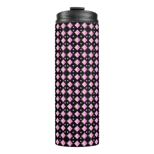 Vibrant Pink Diamond Geometric Pattern Thermal Tumbler (Front)