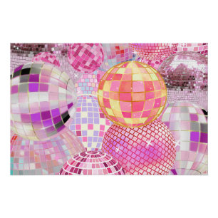 Vibrant Pink Disco Ball Dance Party Colla - Poster