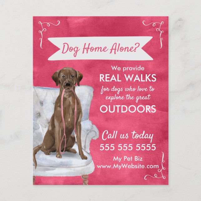 Vibrant Pink Dog Walker Flyer With Cute Dog  (Front)