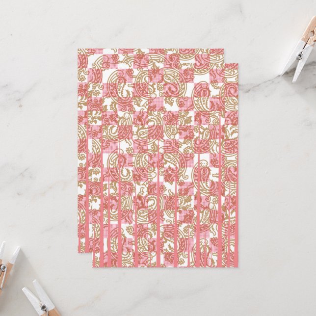 Vibrant pink fabric featuring intricate floral pat invitation (Front/Back In Situ)