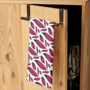 Vibrant Pink Feather Pattern Tea Towel