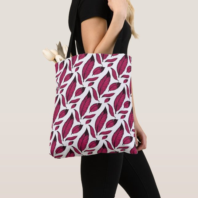 Vibrant Pink Feather Pattern Tote Bag (Close Up)