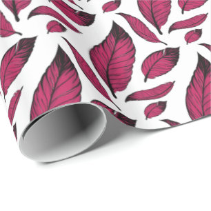 Vibrant Pink Feather Pattern Wrapping Paper