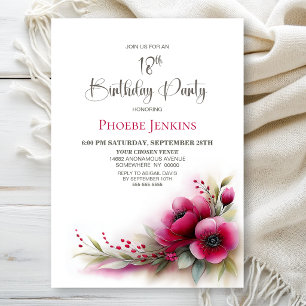 Vibrant Pink Floral 18th Birthday Party Invitation