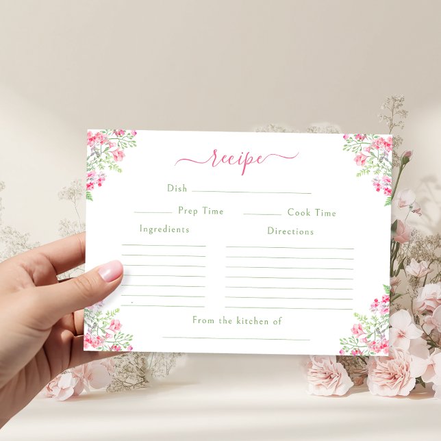 Vibrant Pink Floral Bridal Shower Recipe Card (Creator Uploaded)