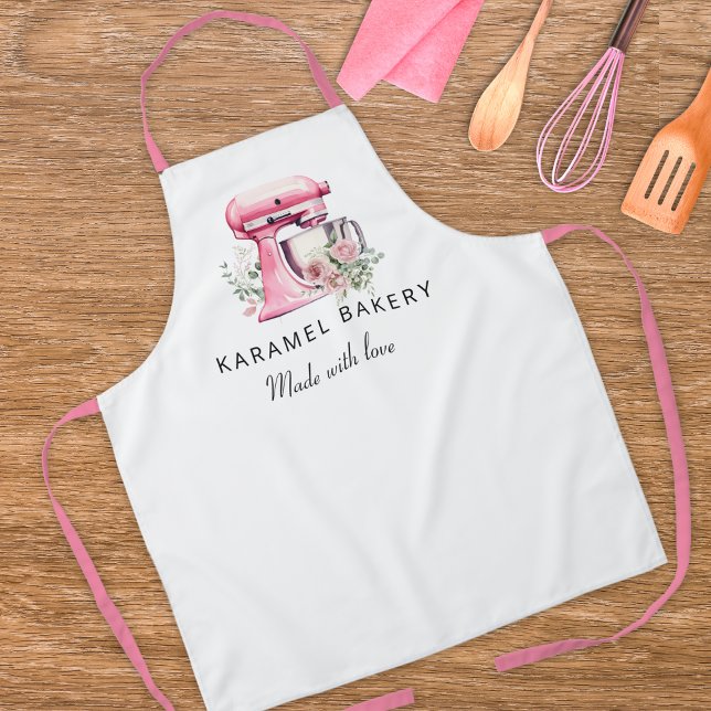 Vibrant Pink Floral Cake Mixer Bakery Apron (Creator Uploaded)
