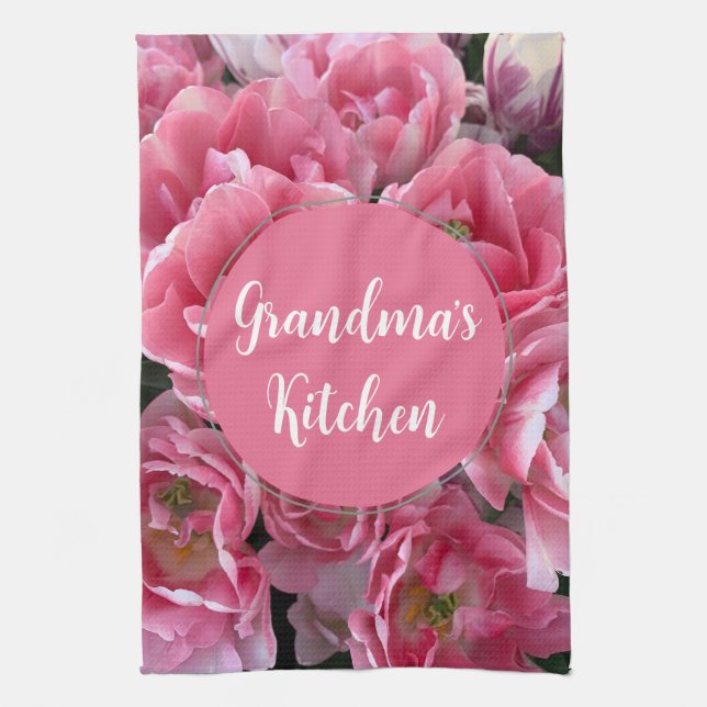 Vibrant Pink Floral Grandma's Kitchen Towels (Vertical)