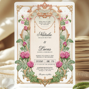 Vibrant Pink Floral Greenery Wedding Invitation 