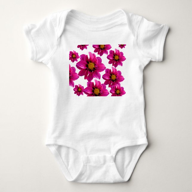 Vibrant Pink Floral Pattern Baby Bodysuit (Front)