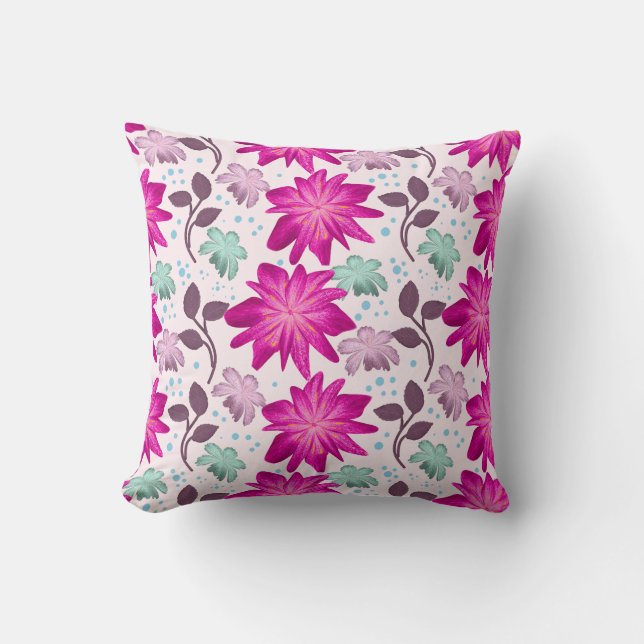 Vibrant Pink Floral Pattern | Bold Modern Flowers  Cushion (Front)