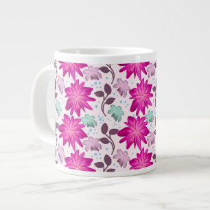 Vibrant Pink Floral Pattern Bold Modern Flowers Large Coffee Mug