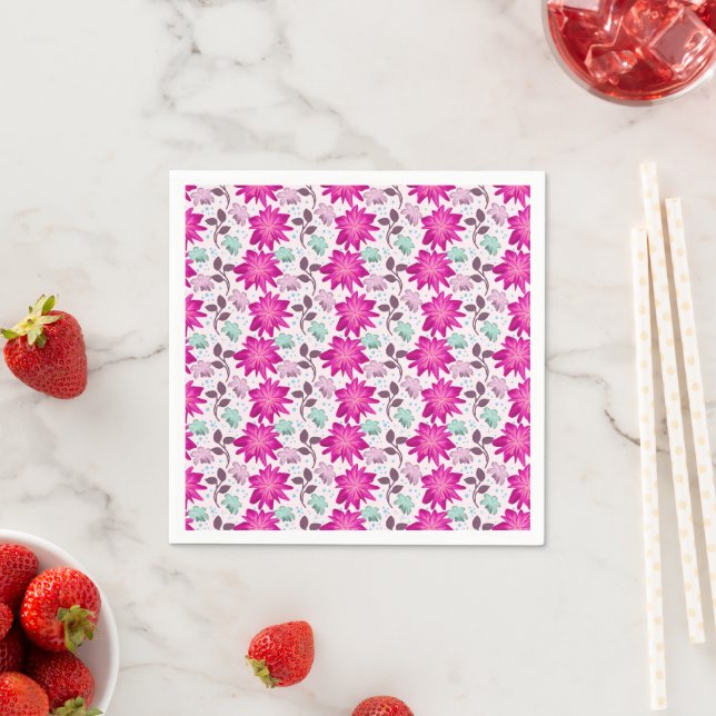 Vibrant Pink Floral Pattern | Bold Modern Flowers  Napkin (Insitu)