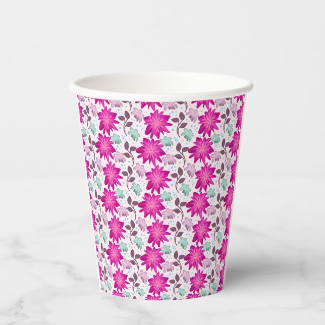 Vibrant Pink Floral Pattern | Bold Modern Flowers  Paper Cups (Front)