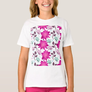 Vibrant Pink Floral Pattern Bold Modern Flowers T-Shirt