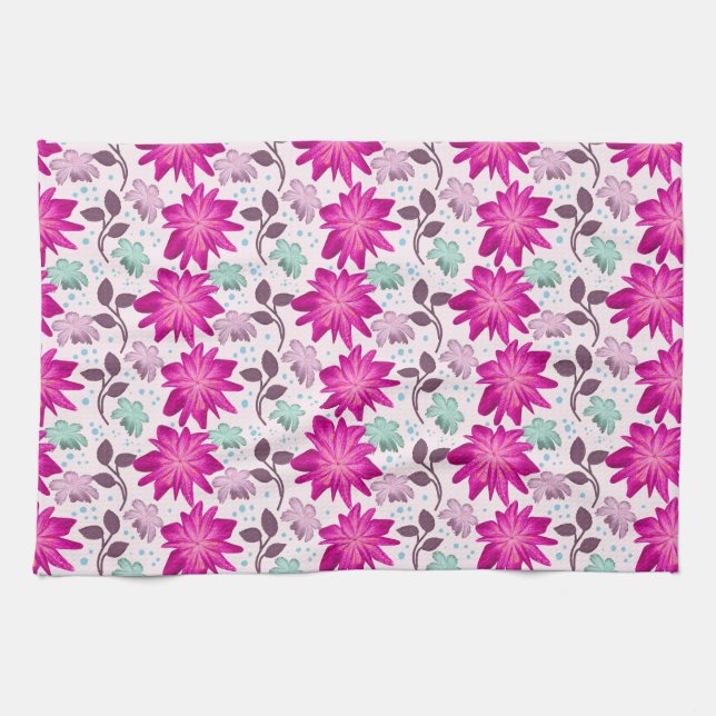 Vibrant Pink Floral Pattern | Bold Modern Flowers  Tea Towel (Horizontal)