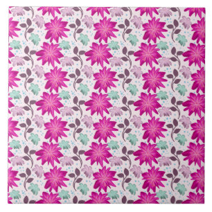 Vibrant Pink Floral Pattern   Bold Modern Flowers  Tile