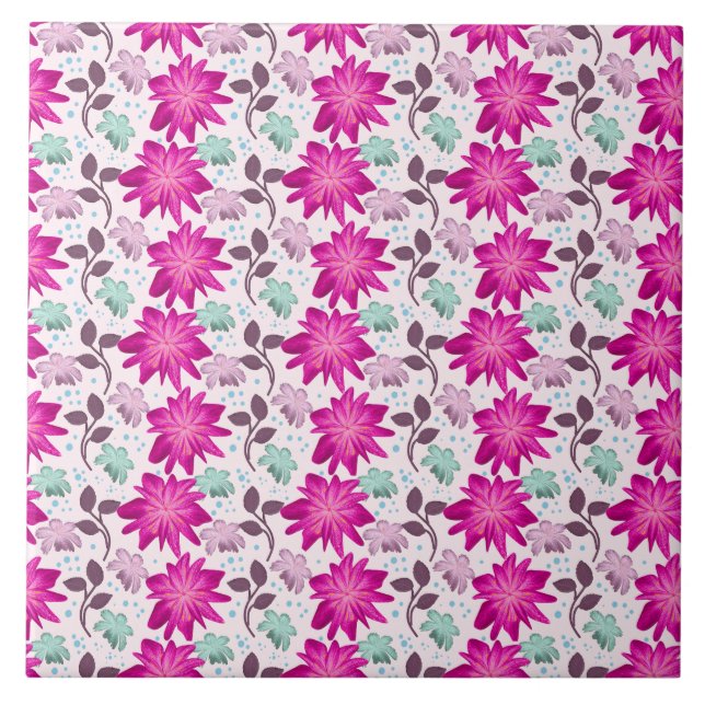Vibrant Pink Floral Pattern | Bold Modern Flowers  Tile (Front)