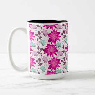 Vibrant Pink Floral Pattern Bold Modern Flowers Two-Tone Coffee Mug