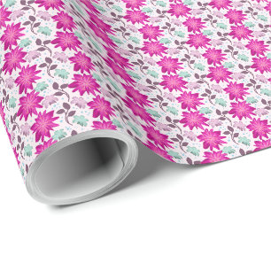 Vibrant Pink Floral Pattern Bold Modern Flowers Wrapping Paper