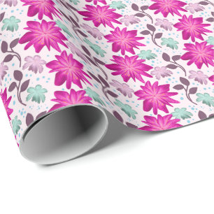 Vibrant Pink Floral Pattern Bold Modern Flowers Wrapping Paper