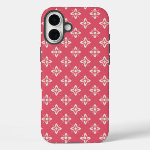 Vibrant Pink Floral Pattern with Geometric Flowers iPhone 16 Plus Case