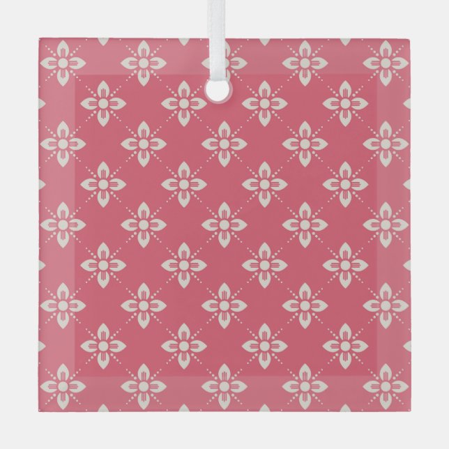 Vibrant Pink Floral Pattern with Geometric Flowers Glass Tree Decoration (Front)
