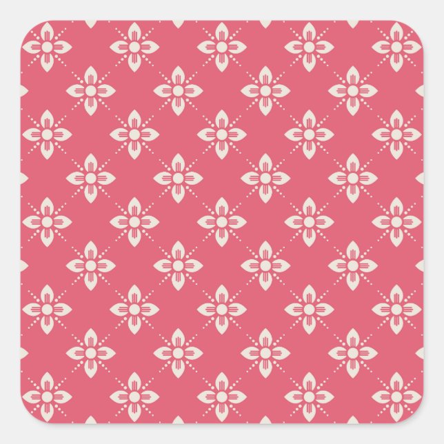 Vibrant Pink Floral Pattern with Geometric Flowers Square Sticker (Front)