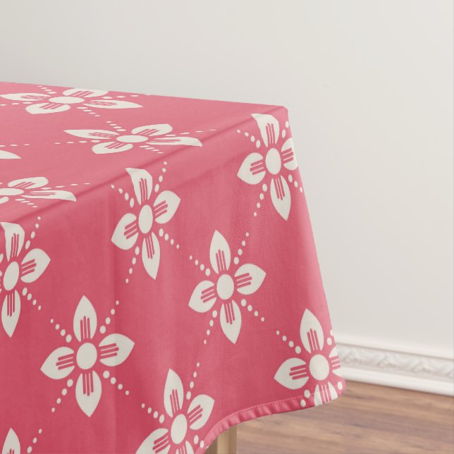 Vibrant Pink Floral Pattern with Geometric Flowers Tablecloth (In Situ)