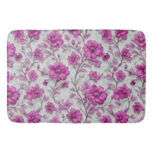 Vibrant Pink Floral Pattern With Magenta Flowers Bath Mat