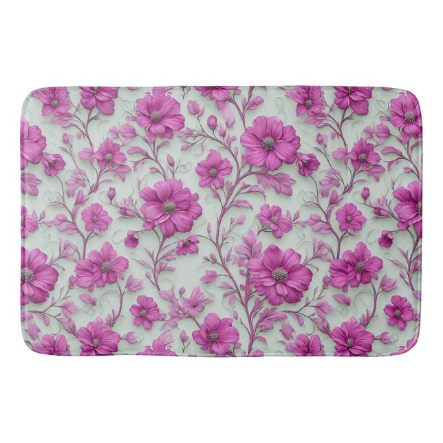 Vibrant Pink Floral Pattern With Magenta Flowers Bath Mat (Front)