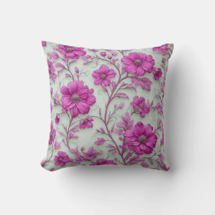 Vibrant Pink Floral Pattern With Magenta Flowers Cushion