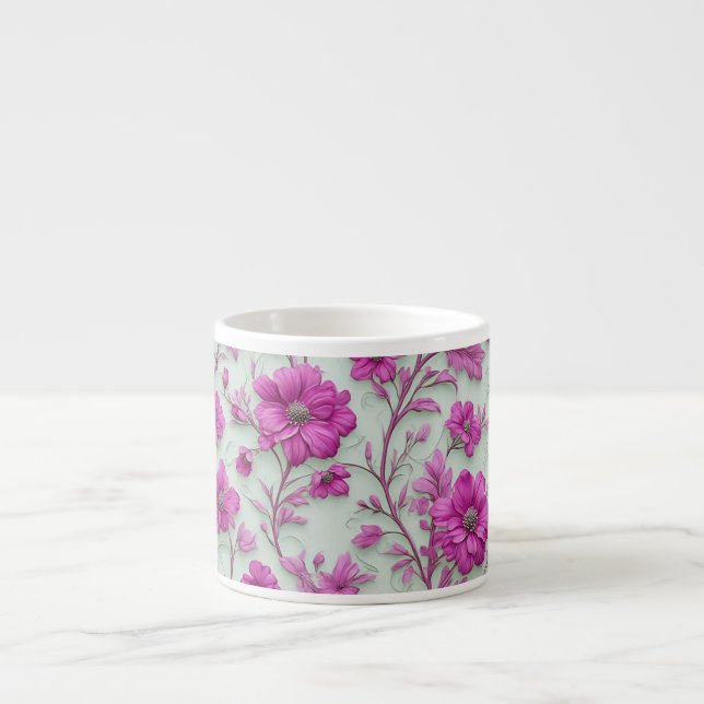 Vibrant Pink Floral Pattern With Magenta Flowers Espresso Cup (Front)