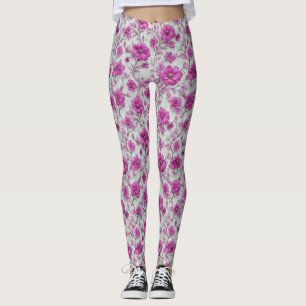Vibrant Pink Floral Pattern With Magenta Flowers Leggings