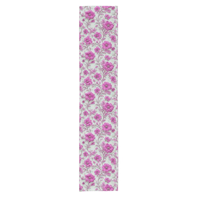 Vibrant Pink Floral Pattern With Magenta Flowers Short Table Runner (Front)