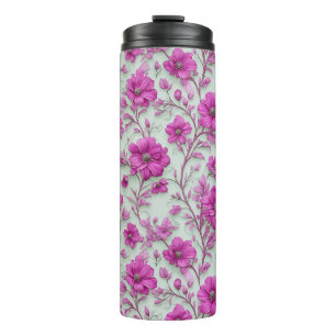 Vibrant Pink Floral Pattern With Magenta Flowers Thermal Tumbler