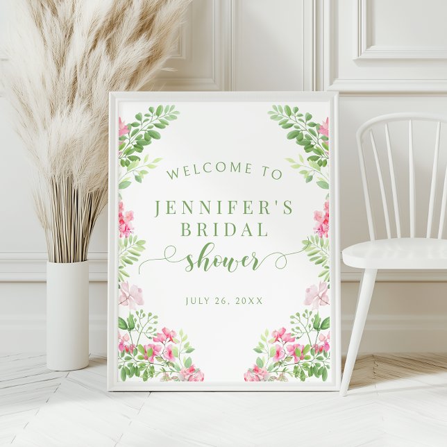 Vibrant Pink Flower Bridal Shower Welcome Sign (Creator Uploaded)