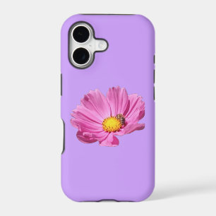 Vibrant Pink Flower With A Bee On A Summer Day Cut