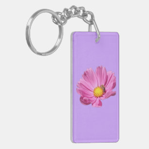 Vibrant Pink Flower With A Bee On A Summer Day Cut Key Ring