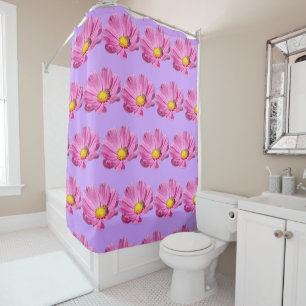 Vibrant Pink Flower With A Bee On A Summer Day Cut Shower Curtain