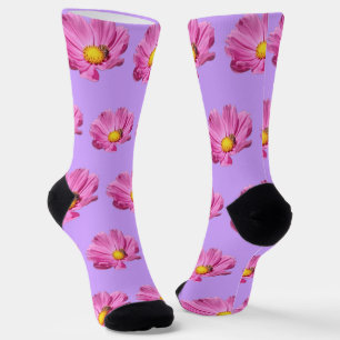 Vibrant Pink Flower With A Bee On A Summer Day Cut Socks