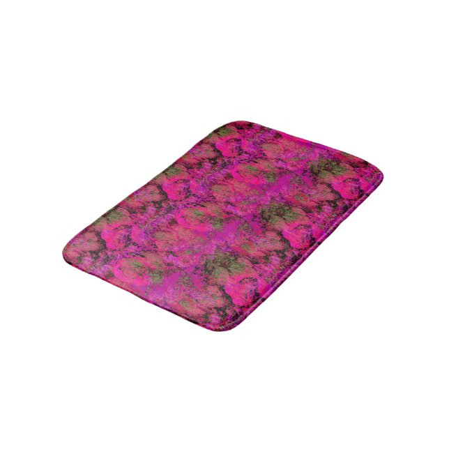 Vibrant Pink Foliage Pattern Bath Mat (Angled)