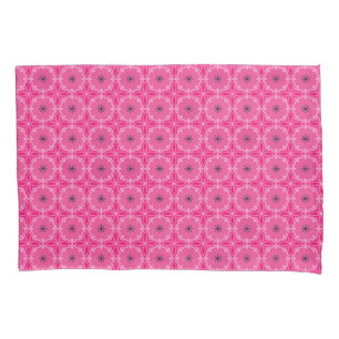 Vibrant Pink Geometric Floral Cross Patterns Pillowcase