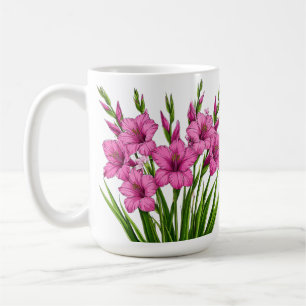Vibrant Pink Gladiolus Bouquet With Green Foliage Coffee Mug