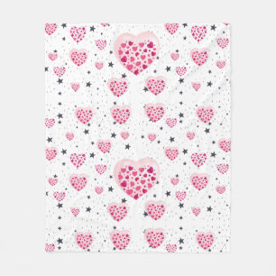 Vibrant Pink Glitter Hearts Design Fleece Blanket