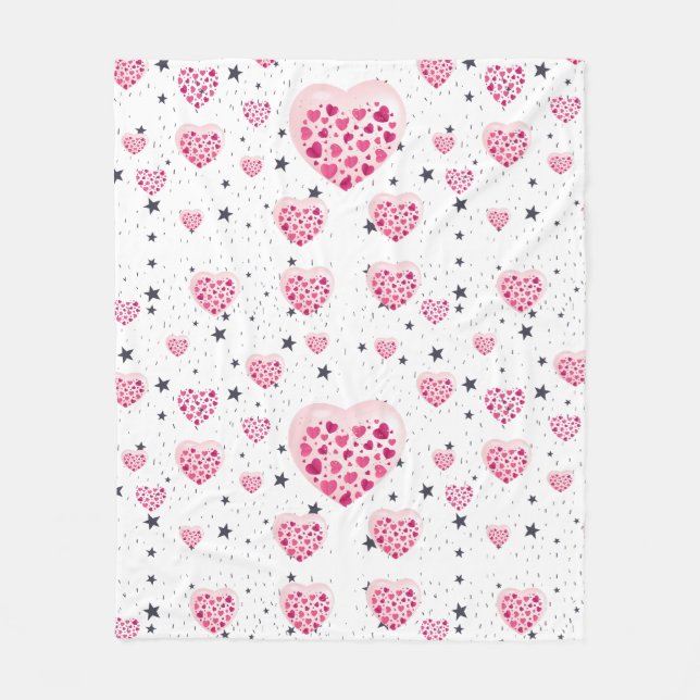 Vibrant Pink Glitter Hearts Design Fleece Blanket (Front)