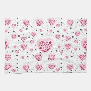 Vibrant Pink Glitter Hearts Design Tea Towel