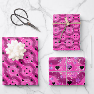 Vibrant Pink Glitter Hearts Design Wrapping Paper Sheet