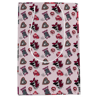 Vibrant Pink Gothic Graphic Valentine's Day Medium Gift Bag